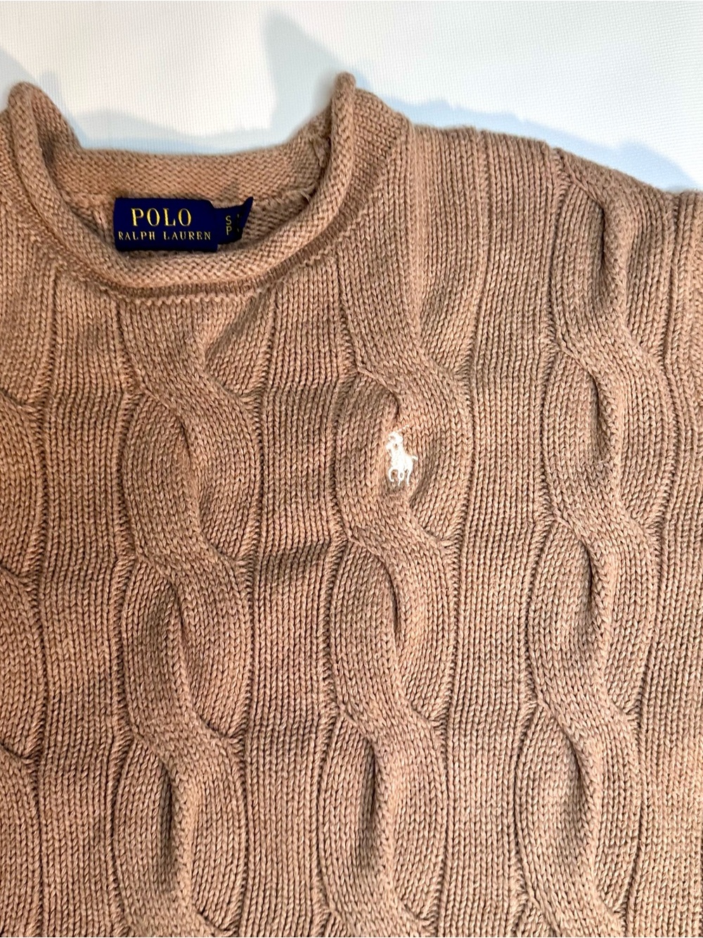 Polo Ralph Lauren Cable Knit Rolled Neck Cotton Tan Sweater Womens Size S